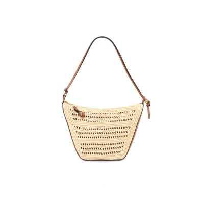 LOEWE MINI HAMMOCK HOBO IN RAFFIA AND CALFSKIN A538G13X09-658 (28*17*9.5cm)